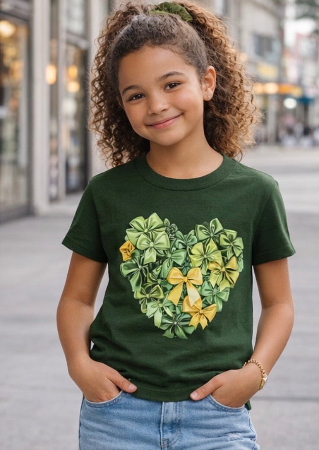 Green & Gold Bow Heart T-shirt